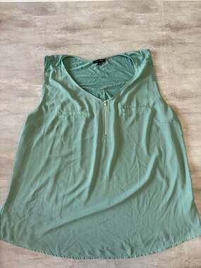 Papermoon Plus Size 3X Seafoam Green Sleeveless Zipper V-Neck Blouse